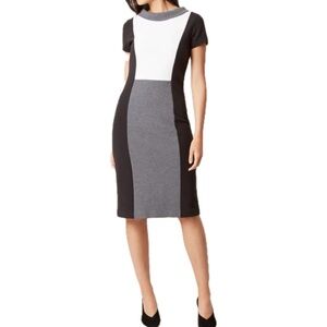 Hobbs London Rolled Collar Grey White Black Colorblock Knit Pencil Dress Sz 12
